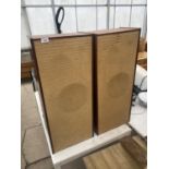 A PAIR OF TALL WOODEN SPEAKERS