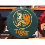 A BOTTLE CAP SHAPED SIGN - TIGER BEER