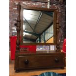 A VINTAGE SOLID OAK DRESSING TABLE SWING MIRROR ENCLOSING SINGLE DRAWER