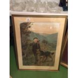 A GILT FRAMED PRINT OF A YOUNG BOY WITH HIS DOG