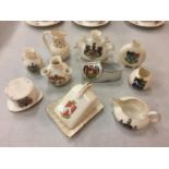 TEN PIECES OF CRESTED WARE TO INCLUDE A MINATURE CHEESE DISH, JUGS, VASES ETC