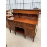 AN EDWARDIAN INLAID AND CROSSBANDED SIDEBOARD ON TAPERING LEGS, 60" WIDE