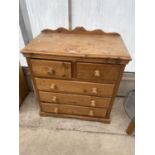 A VICTORIAN STYLE PINE CHEST OF TWO SHORT AND THREE LONG DRAWERS, 32.5" WIDE
