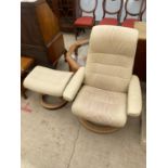 A STRESSLESS RECLINER ARMCHAIR AND STOOL