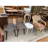 A PAIR OF SPINDLE BACK KITCHEN CHAIRS LABELLED 'DREVOUNIA (MADE IN CZECHOSLAVIA)', BENTWOOD CHAIR