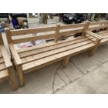 A MODERN HEAVY DUTY WOODEN SLATTED GARDEN BENCH