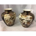 A PAIR OF HAND PAINTED SATSUMA VASES WITH BIRD DECORATION