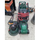 A QUALCAST LAWNMOWER WITH GRASS BOX AND A FURTHER ELECTRIC HOVER MOWER