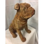 A WOOD EFFECT RESIN STAFFORDSHIRE BULL DOG 45CM HIGH