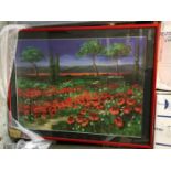 A FRAMED PICTURE OF POPPIES SIZE 78CM X 59CM
