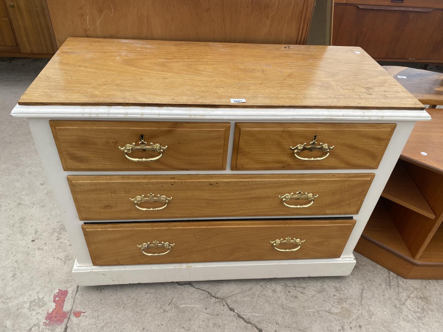 A SATINWOOD AND PAINTED CHEST OF TWO SHORT AND TWO LONG DRAWERS WITH BRASS HANDLES, 40.5" WIDE