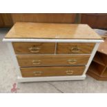 A SATINWOOD AND PAINTED CHEST OF TWO SHORT AND TWO LONG DRAWERS WITH BRASS HANDLES, 40.5" WIDE