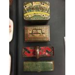 FOUR VINTAGE SMALL METAL TINS