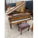 A COLLARD & COLLARD WALNUT METAL SEMI-GRAND PIANO, COMPLETE WITH STOOL