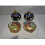 TWO DECORATIVE LIDDED JARS AND TWO LIDDED TRINKET DISHES OF RACEHORSES