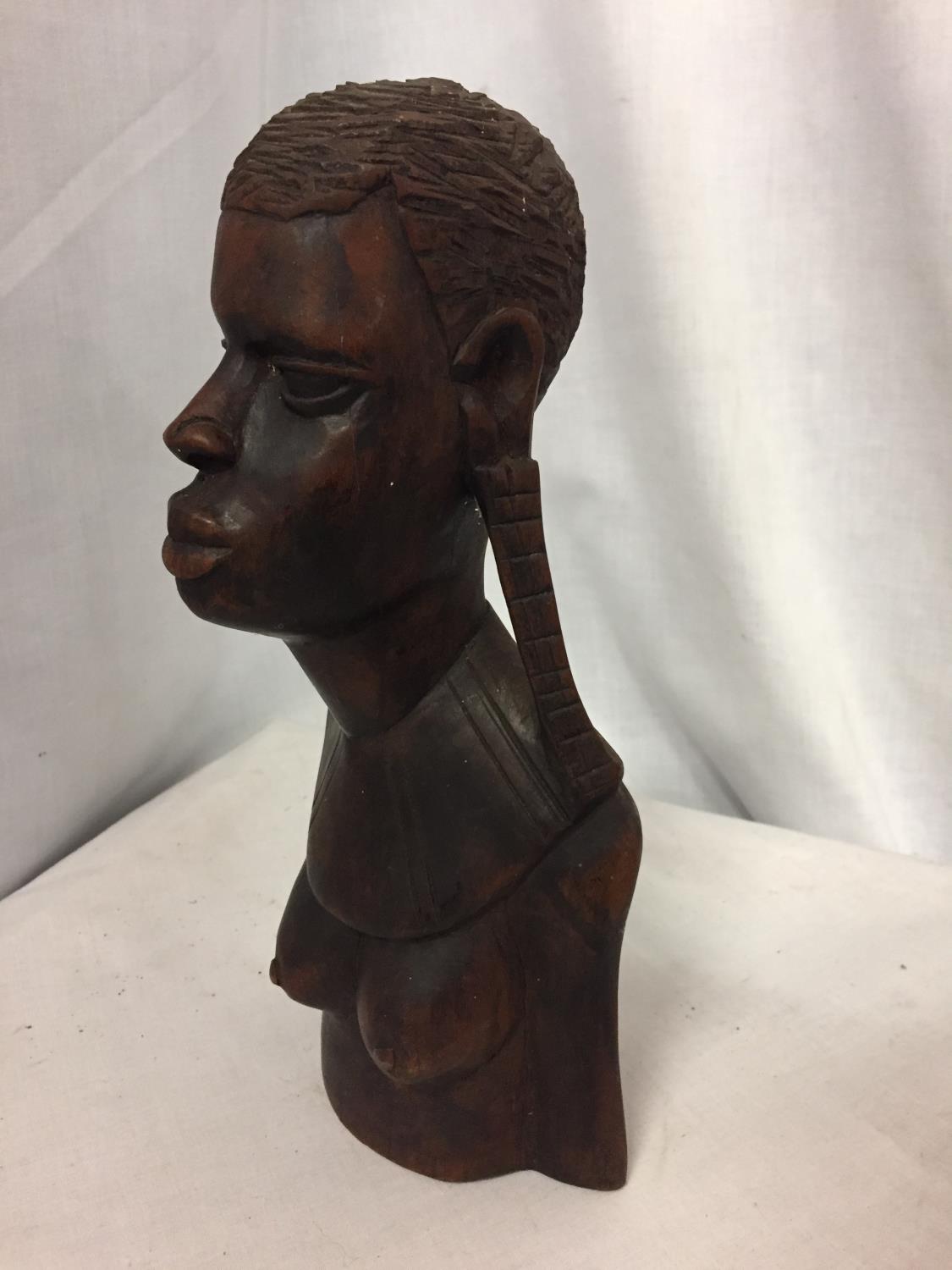 AN AFRICAN TRIBAL WOODEN CARVED BUST MODEL. H 30CM - Image 2 of 3