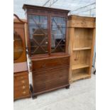 A MAHOGANY CHIPPENDALE STYLE SECRETAIRE BOOKCASE WITH ASTRAGAL GLAZED DOORS AND FOUR DRAWERS TO