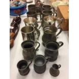 A NUMBER OF SILVER PLATE AND PEWTER TANKARDS