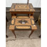 TWO PROFUSELY INLAID MUSICAL OCCASIONAL TABLES WITH LIFT-UP LIDS