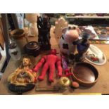 VARIOUS ITEMS TO INCLUDE A BOSSONS STYLE JESUS BUST, VASES, TREEN LIDDED POT ETC