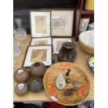 AN ASSORTMENT OF ITEMS TO INCLUDE FRAMED PRINTS, CANDLE HOLDERS AND A BOWL ETC