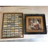 TWO FRAMED ITEMS TO INCLUDE CIGARETTE CARDS AND A LADY WITH A YOUNG GIRL