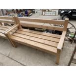 A MODERN HEAVY DUTY WOODEN SLATTED GARDEN BENCH