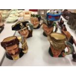 FIVE ROYAL DOULTON TOBY JUGS TO INCLUDE 'ROBIN HOOD' AND 'LONG JOHN SILVER'