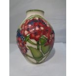 A MOORCROFT 5" TALL HYDRANGEA VASE TRIAL RED COLOURWAY