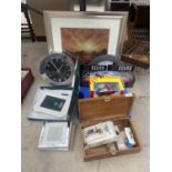 AN ASSORTMENT OF ITEMS TO INCLUDE PICTURE FRAMES, CLOCKS AND DIE CAST TOYS ETC