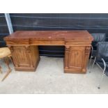 A VICTORIAN INVERTED BREAKFRONT MAHOGANY DOUBLE PEDESTAL SIDEBOARD, 72" WIDE