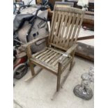 A TEAK GARDEN ROCKING CHAIR