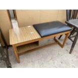 A RETRO TEAK EFFECT TELEPHONE TABLE/SEAT