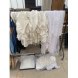 AN ASSORTMENT OF WEDDING ITEMS TO INCLUDE DRESS AND VEIL ETC