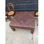 A LEATHER TOPPED TABLE, 36" SQUARE