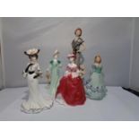 A COLLECTION OF FIVE FIGURINES TO INCLUDE A ROYAL WORCESTER MINIATURE AND THREE COALPORT MINIATURES