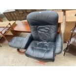 A STRESSLESS RECLINER ARMCHAIR AND STOOL