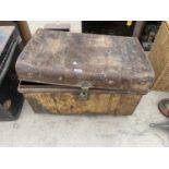 A VINTAGE METAL STORAGE TRUNK