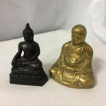 TWO SMALL BUDHA FIGURES, ONE OF WHICH IS BRASS