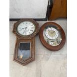 A DECORATIVE SMALL WORLD RYTHM CLOCK AND A FURTHER WALL CLOCK