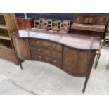 A 19TH CENTURY STYLE INVERTED BOWFRONTED SIDEBOARD, 66.5" WIDE, ON TURNED AND FLUTED LEGS