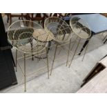 THREE TALL WIREWORK STOOLS