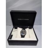 A BOXED PORSCHE DESIGN AUTOMATIC CHRONOGRAPH WRISTWATCH WITH EXTRA STRAP AND INSTRUCTIONS RRP £3075