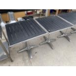 TWO POLISHED ALLOY PATIO TABLES, 27" SQUARE