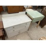 A MID 20TH CENTURY DROP-LEAF TABLE AND PAINTED CHEST