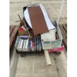 AN ASSORTMENT OF HOUSEHOLD CLEARANCE ITEMS TO INCLUDE BOOKS, BAROMETER AND WALKING STICKS ETC