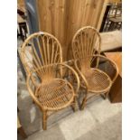 A PAIR OF WICKER AND BAMBOO CONSERVATORY CHAIRS