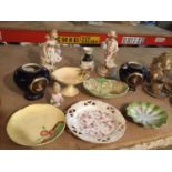 A MIXED COLLECTION TO INCLUDE CARLTON WARE, TWO BLUE VASES, MARKED TO BASE, ETC.