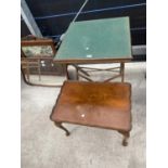 A WALNUT COFFEE TABLE ON CABRIOLE LEGS TOGETHER WITH A CARD TABLE