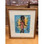 AN ORIGINAL 'MS MOTOWN' BY IAN E DUNLOP 2001 FRAMED OIL ON PAPER, SIGNED FRONT AND BACK